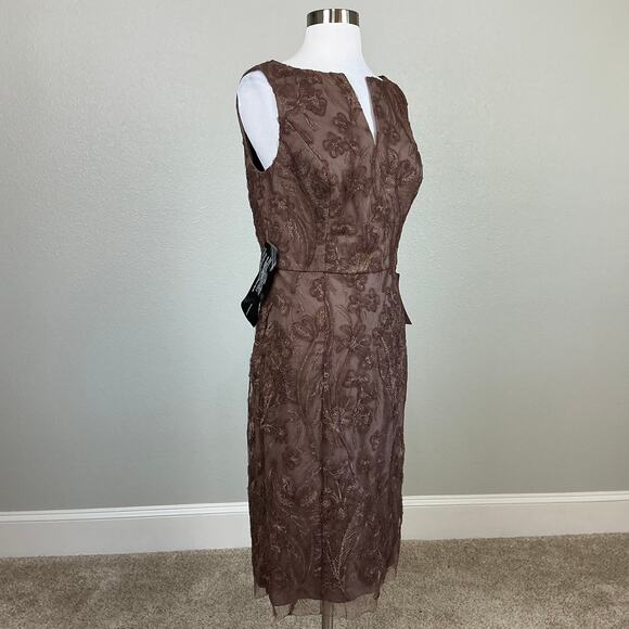 JS Collections Glitter Lace Tulle Midi Sheath Cocktail Dress Mink Brown Size 10 - Picture 2 of 13
